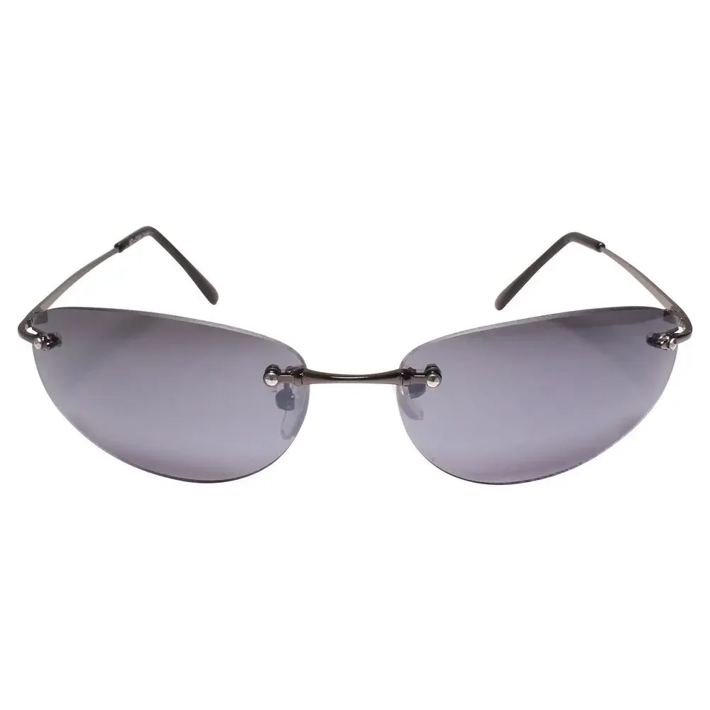 Classic Retro Stylish Rimless Rectangle Gunmetal Wrap 80s 90s Sunglasses